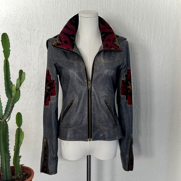 Leather & Bali Silk Ikat Motorcycle Jacket by KIYOTE of BIG SUR (One of a Kind) - Picture 5 of 9